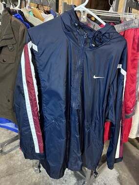 Vintage 90s Nike Hooded Mesh Lined Windbreaker Jacket Navy Blue White Maroon Str
